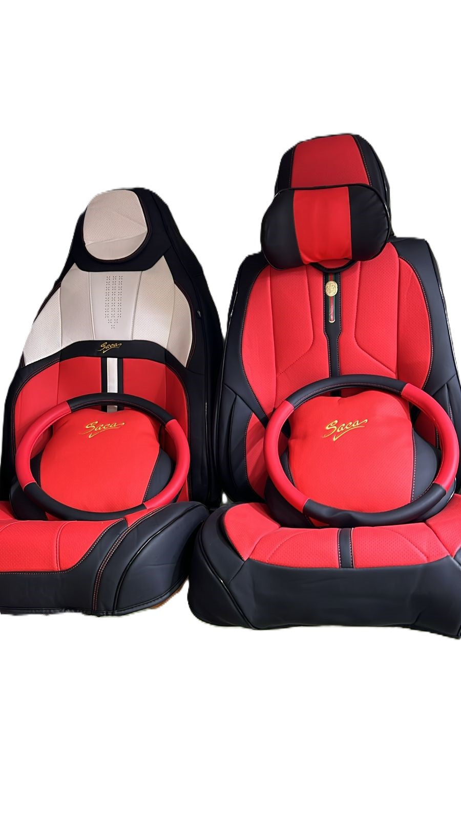 Luxury Seat leather Cushion 17 Pieces with free steering wheel cover تلبيس جلد فخم للمقاعد 17 قطعة مع تلبيس للسكان المقود مجانا