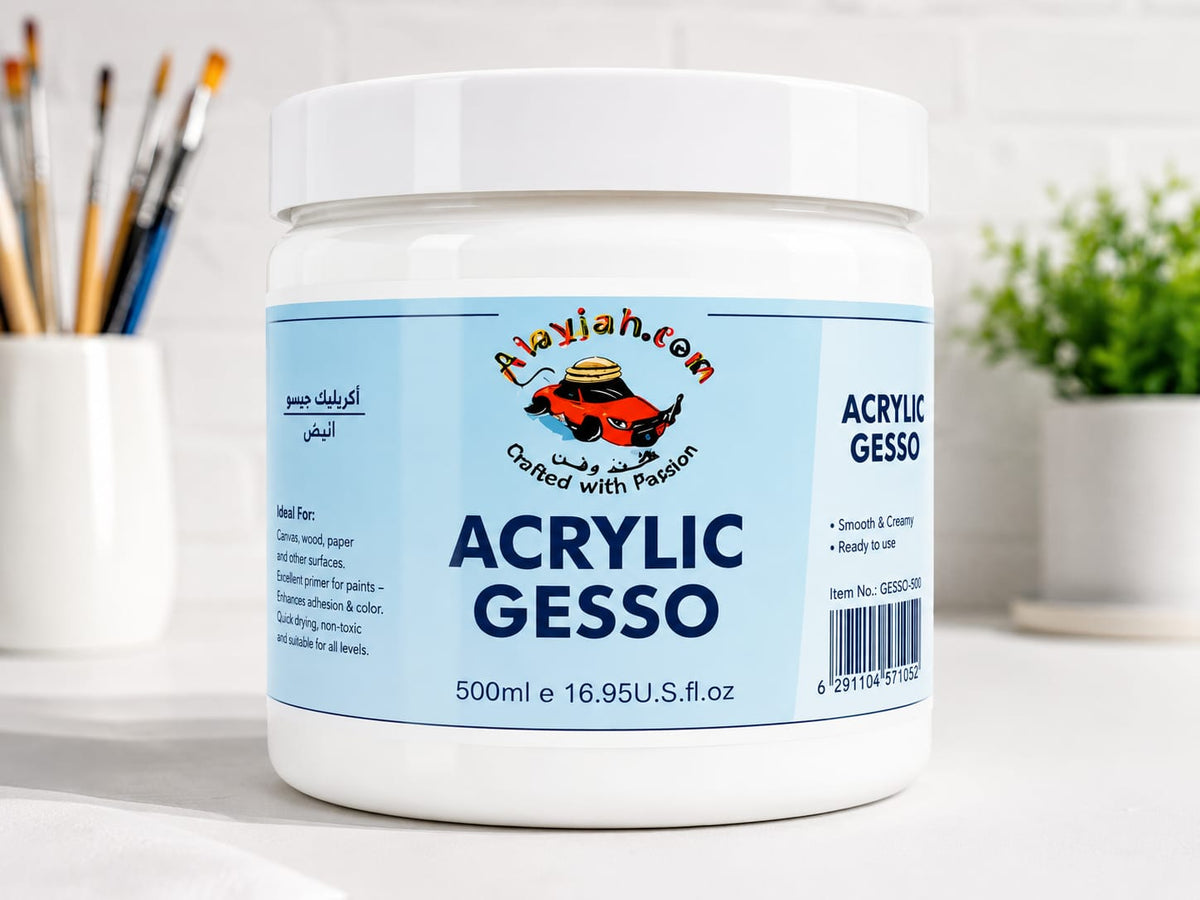 Professional Acrylic White Gesso Base 500ML, Helps You Create Artwork Worthy of Admiration, 20100192 أساس جيسو اكريلك ابيض 500مل احترافي يمنح ألوانك قوة ووضوحًا ويجعل لوحتك محل إعجاب وتقدير