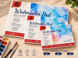 Alayjah, Watercolor Pad,1 Piece, Compact & Durable Painting Paper for Watercolors, Ideal for Travel, Students & Beginners  دفتر ألوان مائية، ورق رسم مدمج ومتين للألوان المائية، مثالي للسفر والطلاب والمبتدئين