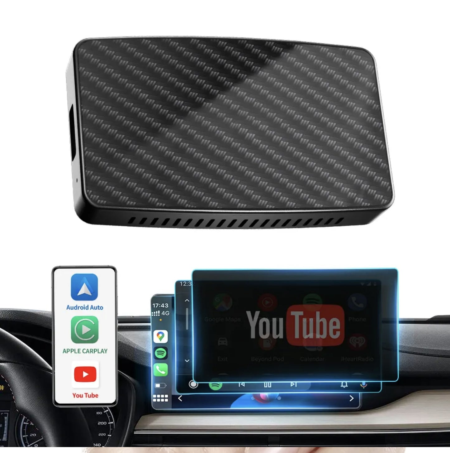 1 Year Warranty Carplay Wireless Adapter with Youtube and Netflex ضمان سنة مشغل كاربلاي بدون اسلاك مع تشغيل برامج ويوتيوب ونتفلكس