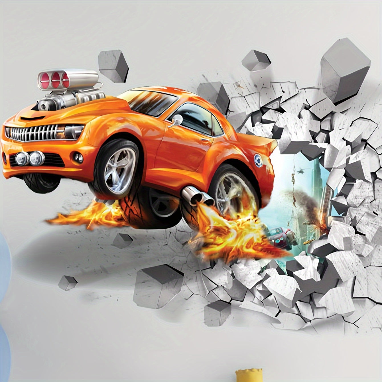 Classic Car Design 3D Wall Decal - Self-Adhesive PVC Sticker for Home & Living Room Decor ملصق حائط ثلاثي الأبعاد بتصميم سيارة كلاسيكية - ملصق PVC ذاتي اللصق لديكور المنزل وغرفة المعيشة