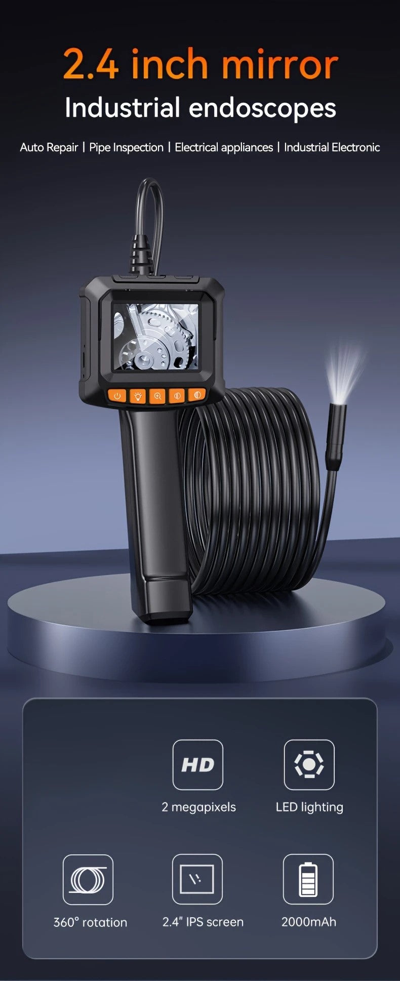 Alayjah 2.0MP HD Waterproof Endoscope with Light, 8 LED, 16.4ft Cable, Flexible Snake Camera ألايجاه منظار 2.0MP HD مقاوم للماء مع إضاءة، 8 أضواء LED  10100120 وكابل 16.4 قدم، كاميرا ثعبان مرنة