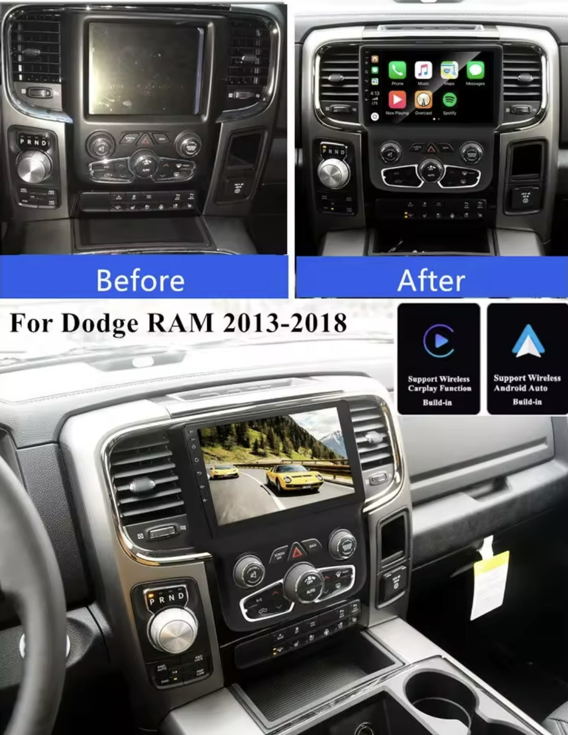 9" Android 12 Navigation Wireless CarPlay Android Compatible with Dodge Ram 1500 2500 3500 2013-2018 اندرويد 12 نافجيشن كاربلاي متوافق مع دودج رام