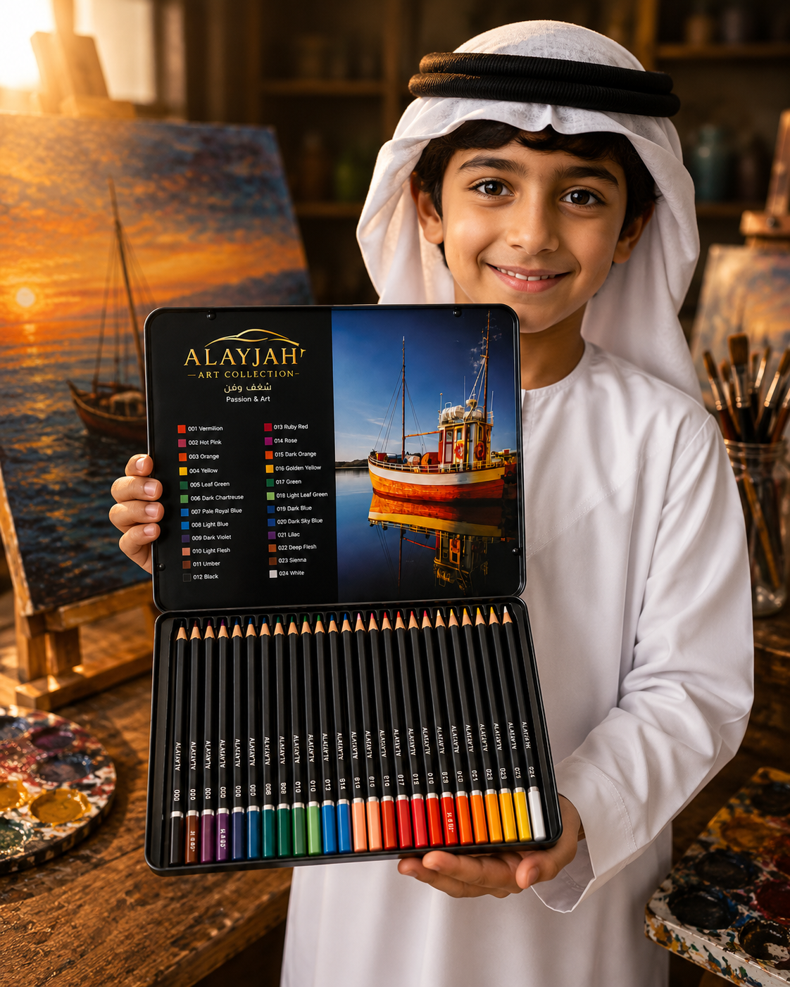 Professional 24-Color Wooden Pencil Set in Tin Box,Premium Artist Colored Pencils 20100380 أقلام تلوين خشبية 24 لون في علبة معدنية – أقلام تلوين فنية مميزة (Special Prices for Sellers اسعار خاصة للتجار )