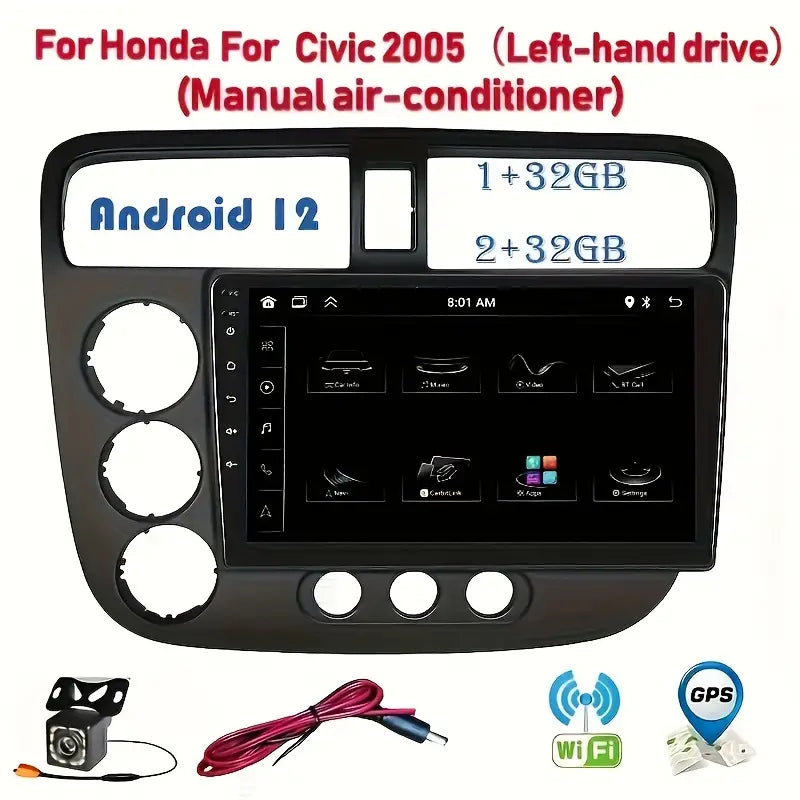 1 year warranty Android 12 Wireless CarPlay compatible with Honda Civic 2005 ضمان سنة شاشة اندرويد 12 كاربلاي هوندا سيفيك