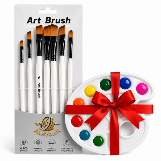 Alayjah, 6-Piece Paint Brush Set for Watercolor, Acrylic & Oil, Soft, Durable Bristles   20100410فرش 6 قطع للألوان المائية والأكريليك والزيتية – شعيرات ناعمة ومتينة