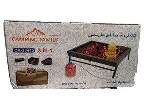 3-in-1 Foldable BBQ Grill with Carry Bag, Gas Hose, and Moveable Support شواية شواء قابلة للطي 3 في 1 مع حقيبة حمل، خرطوم غاز، ودعامة قابلة للتحريك