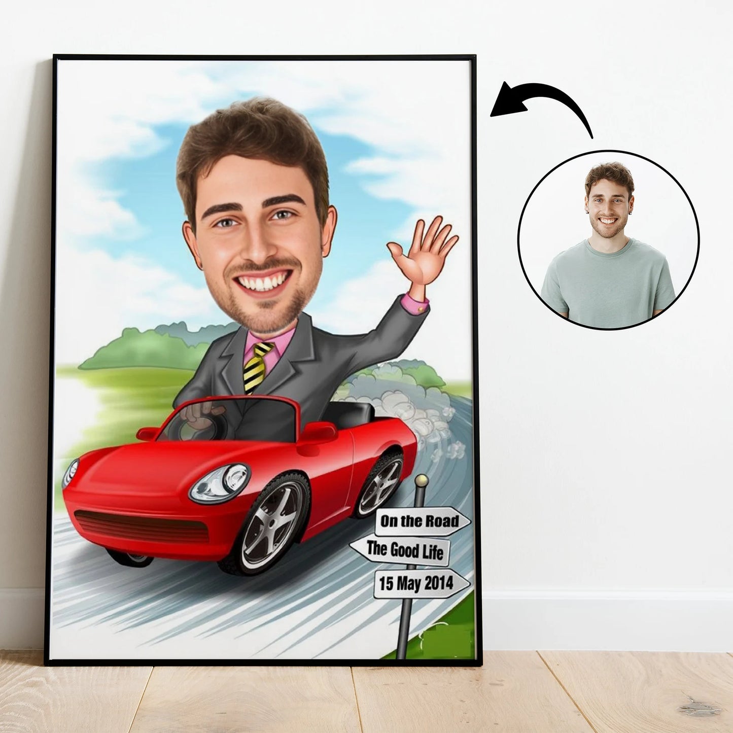 personalized Caricature man in car كاريكاتير مخصص لك على السيارة