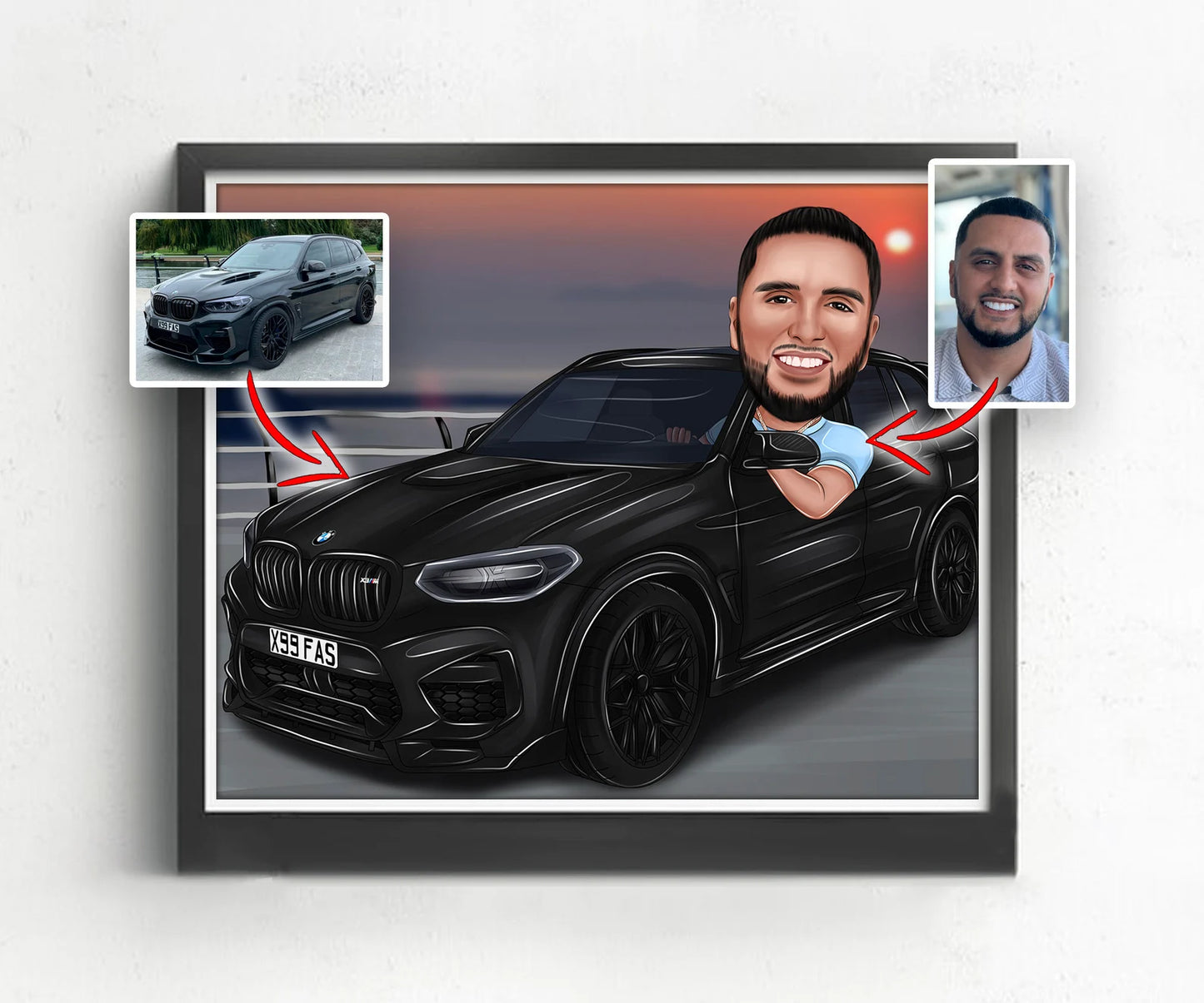 personalized Caricature man in car كاريكاتير مخصص لك على السيارة