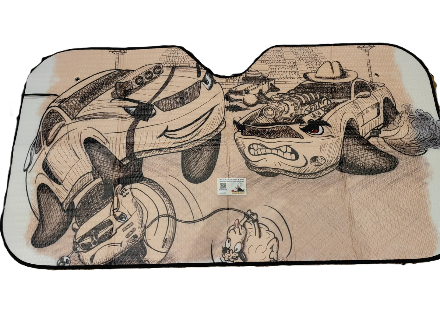 Alayjah Cartoon Car Sun Shade, 1 Pc, Foldable Polyester Visor with 4 Suction Cups, UV & Heat Block ألايجاه واقي شمس سيارة كرتوني، قطعة واحدة، حاجب بوليستر قابل للطي مع 4 أكواب شفط، يحجب الحرارة والأشعة فوق البنفسجية