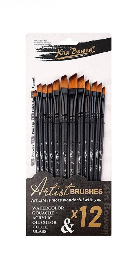Alayjah 12-Piece Nylon Paint Brush Set for Acrylic, Oil & Watercolor – Versatile & Durable 20100210فرش رسم من النايلون 12 قطعة للأكريليك والزيت والألوان المائية – فرش متعددة الاستخدام ومتينة (Special Prices for Sellers اسعار خاصة للتجار )