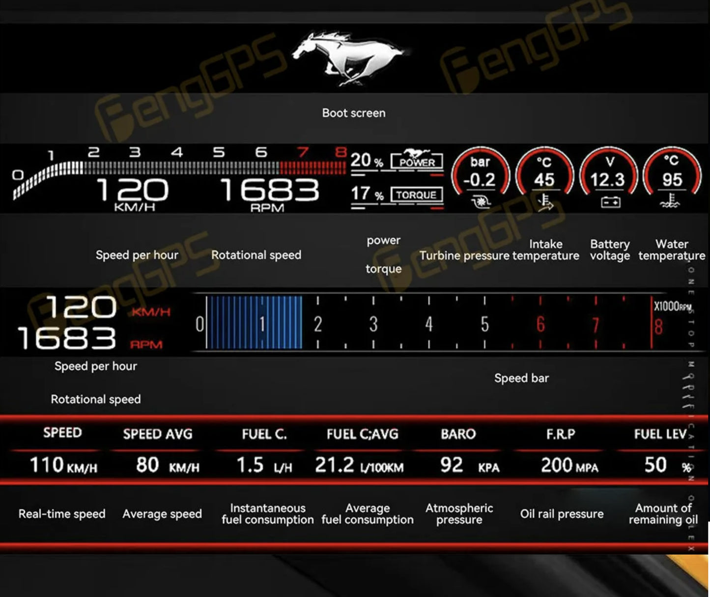 Ford Mustang 2015 - 2023 Co-pilot Display شاشة عرض لمرافق السائق فورد موستنج