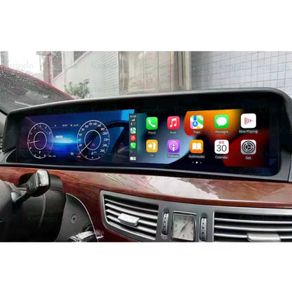 12.3" Dual Android Car Navigation Gps Multimedia Radio Player for Mercedes Benz S W221 2005 + Auto Radio Wireless Carplay Cluster Head Unit with dashboard cover شاشتين مريسدس اس كلاس مع عدادات مع طبلون