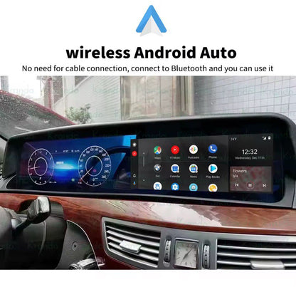 12.3" Dual Android Car Navigation Gps Multimedia Radio Player for Mercedes Benz S W221 2005 + Auto Radio Wireless Carplay Cluster Head Unit with dashboard cover شاشتين مريسدس اس كلاس مع عدادات مع طبلون