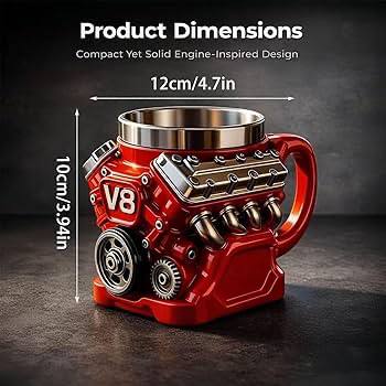 V8 Engine-Shaped Coffee Mug, Automotive Motor Design Cup with Handle, Unique Car Lover Gift for Home, Office & Garage 11700025