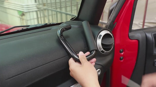 Jeep Wrangler JK 2007-2017 Grab Handles, Durable Aluminum Alloy Front & Rear Roll Bar Grips, Black/Red مقابض ألومنيوم لجيب رانجلر 2007-2017, مقابض أمامية وخلفية قوية لتثبيت على رول بار، باللون الأسود/الأحمر