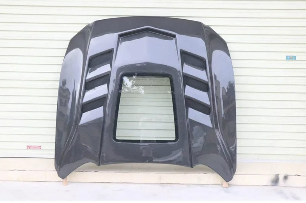 Transparent Carbon Fiber Hood Ford Mustang 15-19 بونيت فورد مستنج  كاربون فايبر مع فتحة زجاج