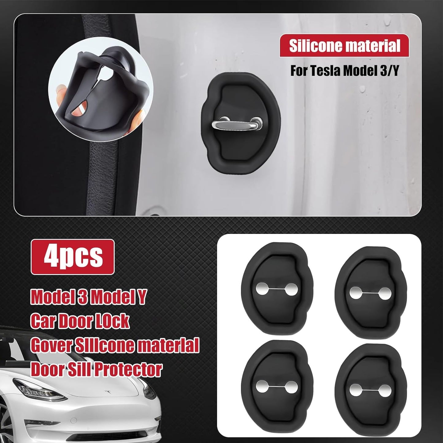 Silicone Door Lock Cover for Tesla Model 3 Model Y اغطية لقفل باب تسلا